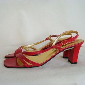 Red strappy sandals low heels